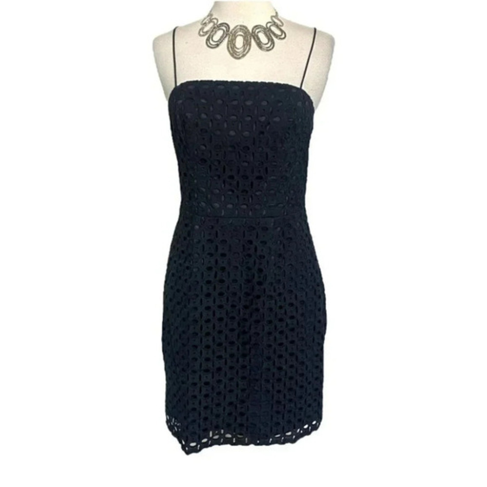 Banana Republic 4 little black cotton eyelet spaghetti strap dress EUC